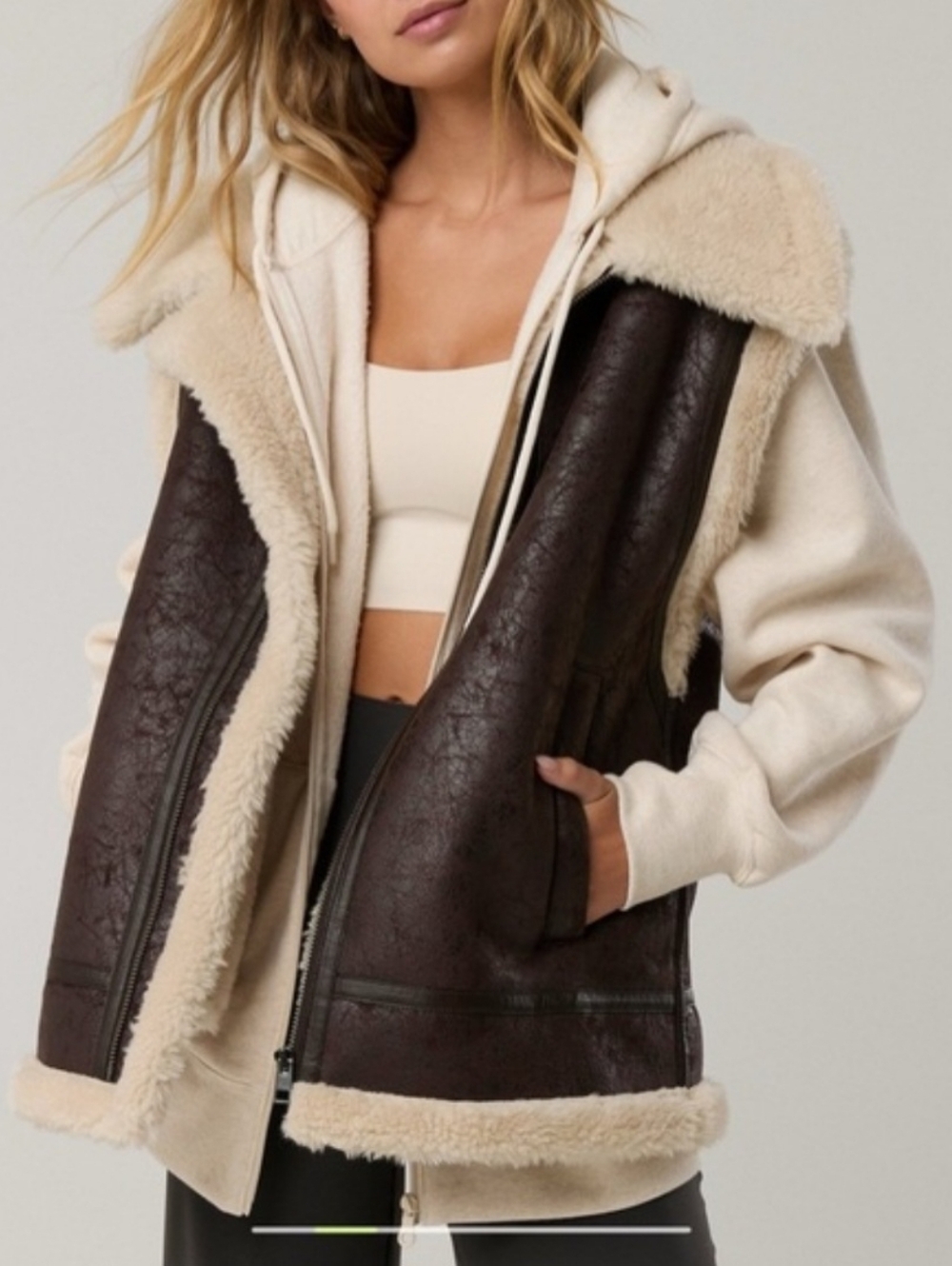 AERIE OFFLINE Faux Shearling Lined Brown Vest with Cream Collar - Picture 1 of 14